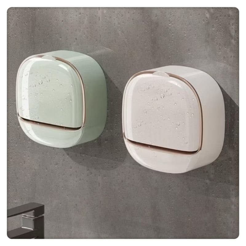 Saboneteira Multifuncional Com Ralo Tampa Flip Sem Perfuração Parede Suporte Para Sabonete Fixação com Adesivo 1536