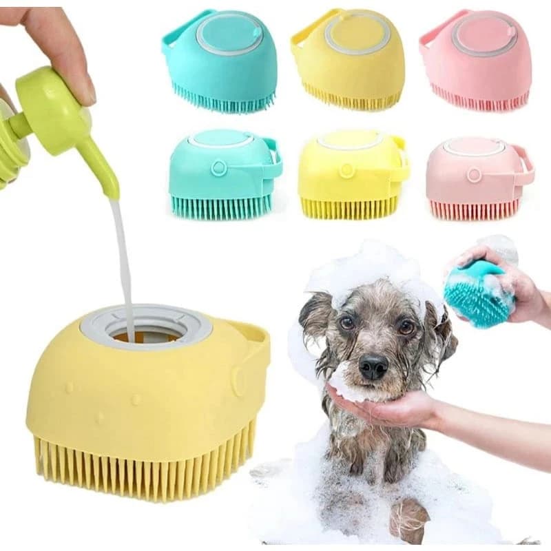 Lava Pelo Pet Escova Banho Cachorro Gato Dispenser Shampoo Banho Completo: Lava Escova 2 em 1 para Pets Limpeza e Massag