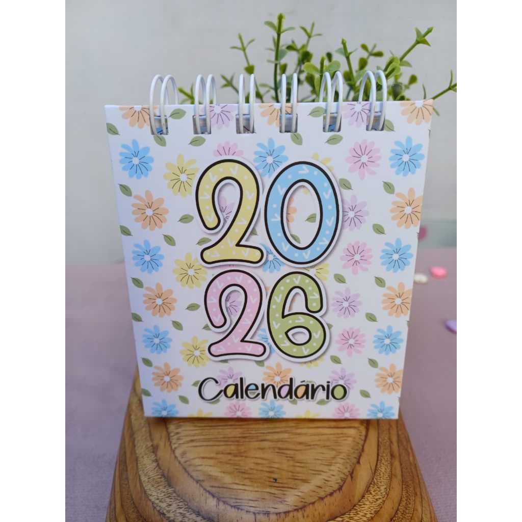 Mini Calendário de mesa 2026 organização colorido facilita visualização do mês folha alta gramatura