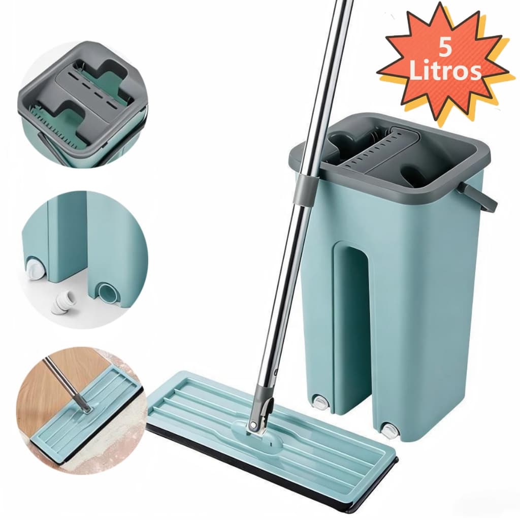 Flat Mop 5 Litros Esfregão Com Balde Rodo Mágico Lava Seca Tira Pó