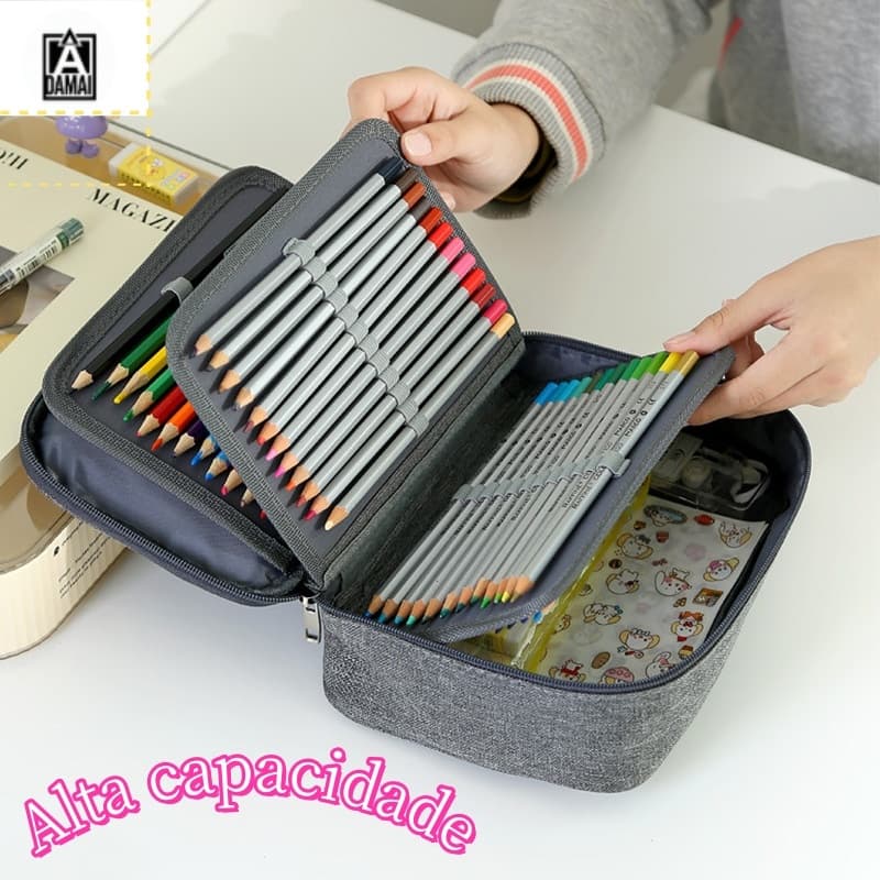 Estojo box organizador para escola grande e divisórias