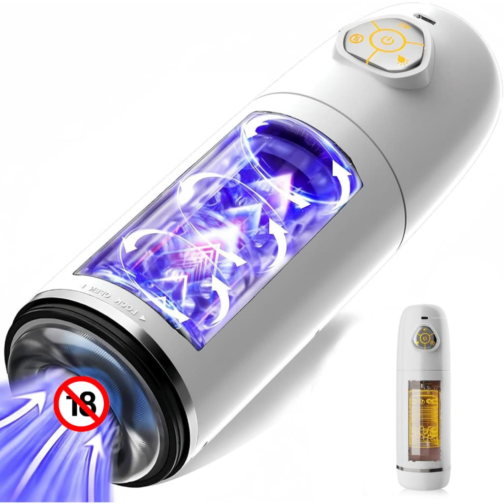 Masturbador Masculino Automático Giratório com Som LED Fone Realista