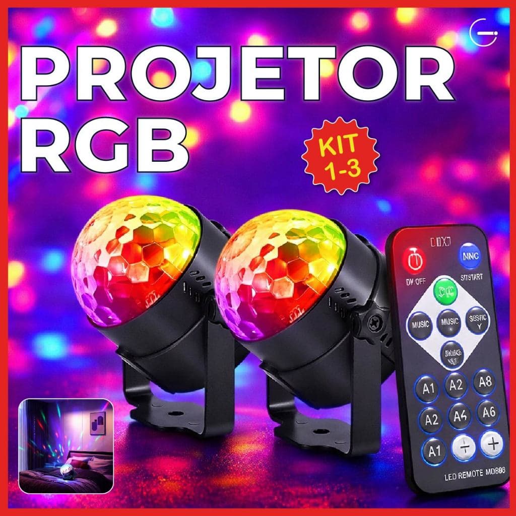 Globo de Luz Led RGB Com Efeito com Controle Remoto e Modos de Luzes Projetor de Luz