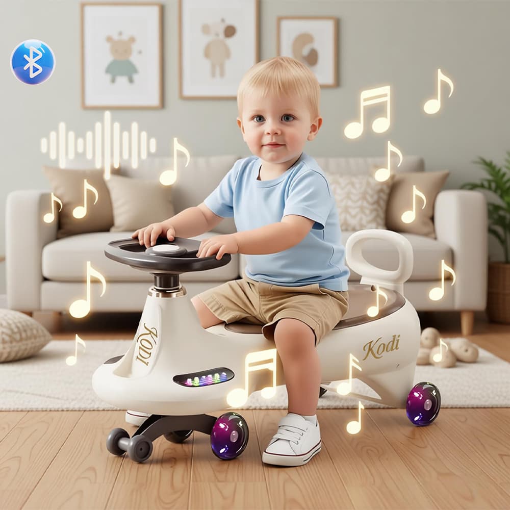 Carrinho Ginga Rolimã com LED, bluetooth, gira 360°, suporta 100kg, ideal para meninos e meninas-P23