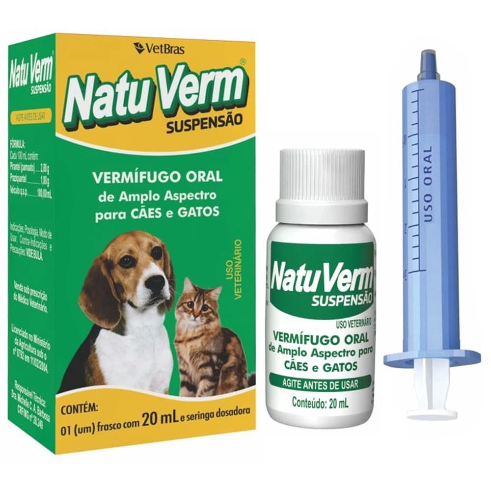 Vermífugo Natu Verm Suspensão 20ml - Liquido para Pet Cães e Gatos