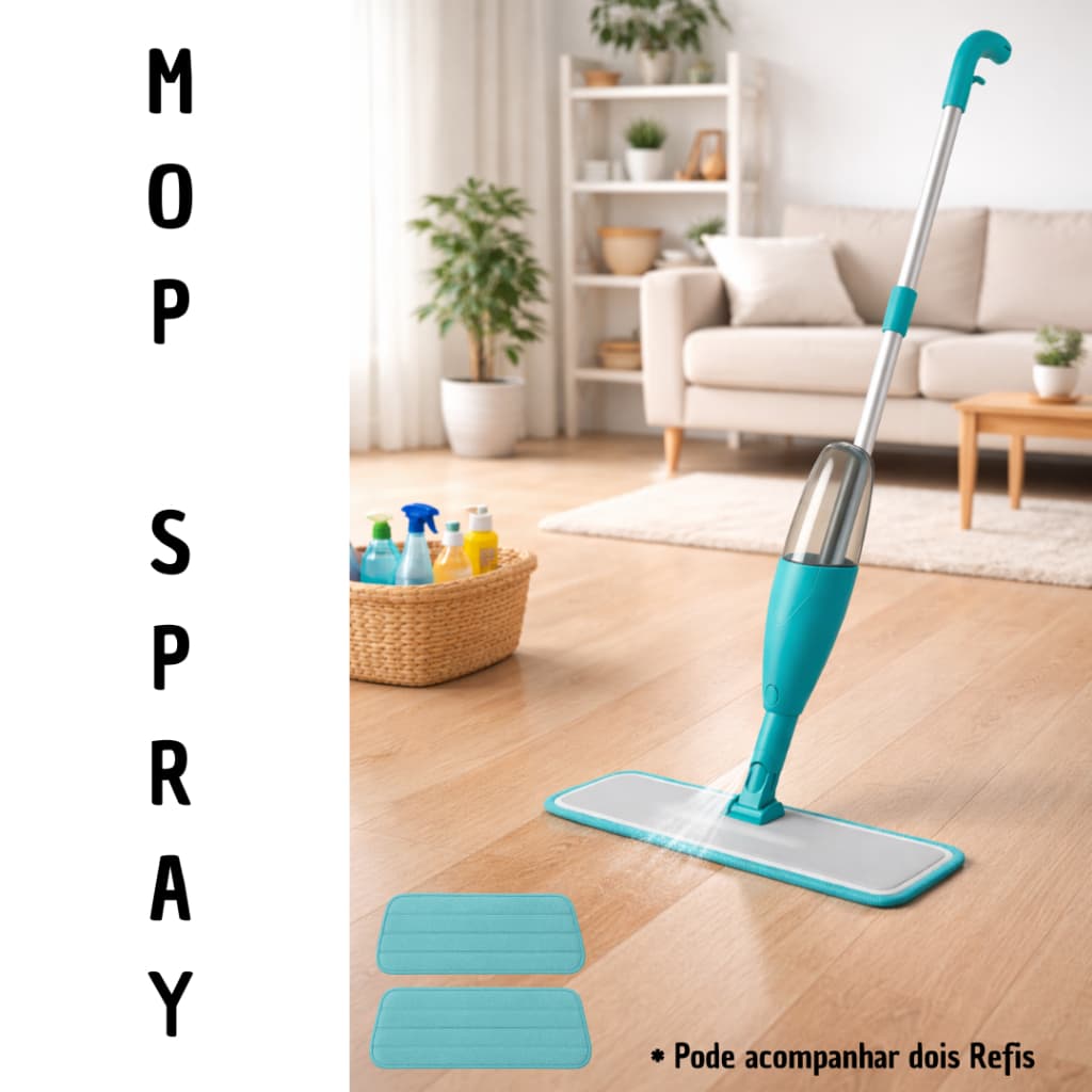 Mop Spray Fit 360° com Reservatório – Rodo Inteligente com Microfibra, Limpa Piso sem Balde e com Spray