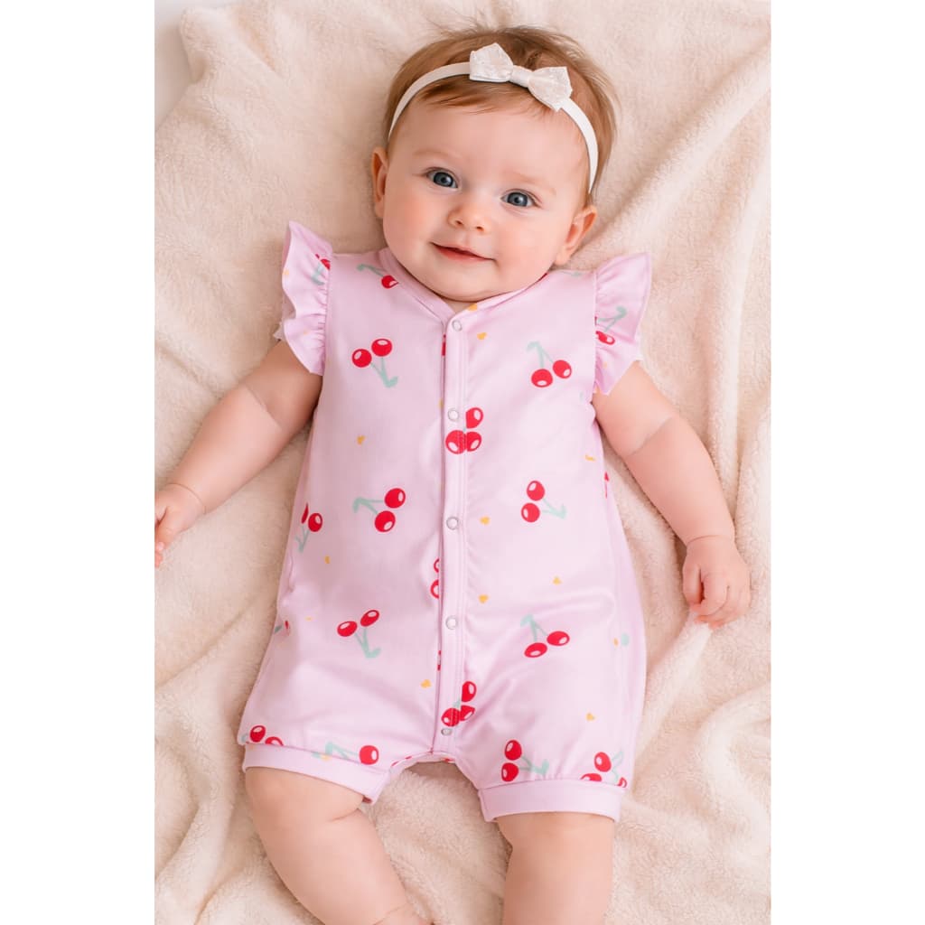 Macacão Verão Manga Curta em Poliflex C/Estampa e Abertura C/Botões Zupa Zuka