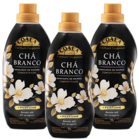 kit c/3 Amaciante Concentrado Coala Chá Branco 1 Litro - Envio Rápido