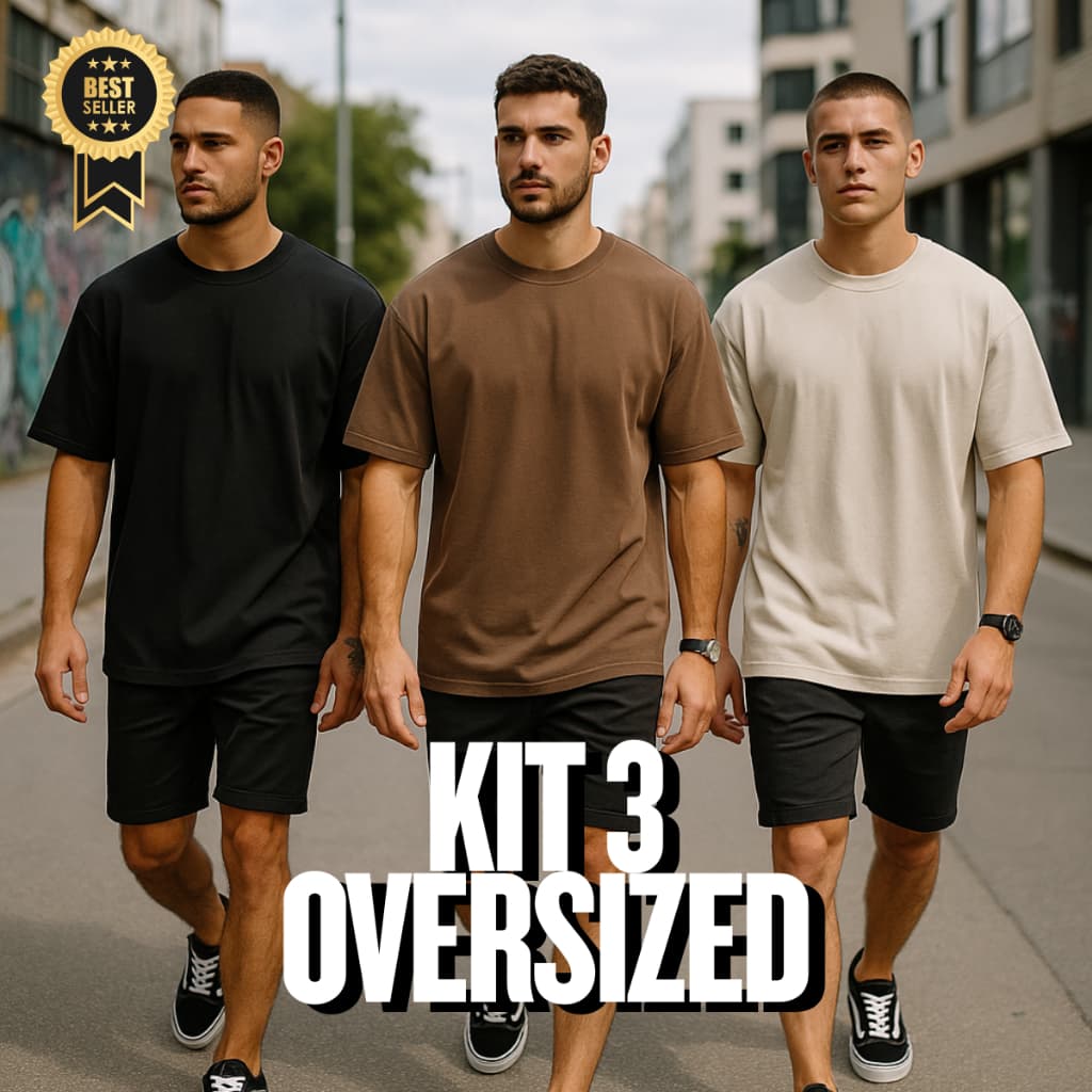 Kit 3 Camiseta Lisa Oversized Masculina Algodão Ideal com Calça Jeans