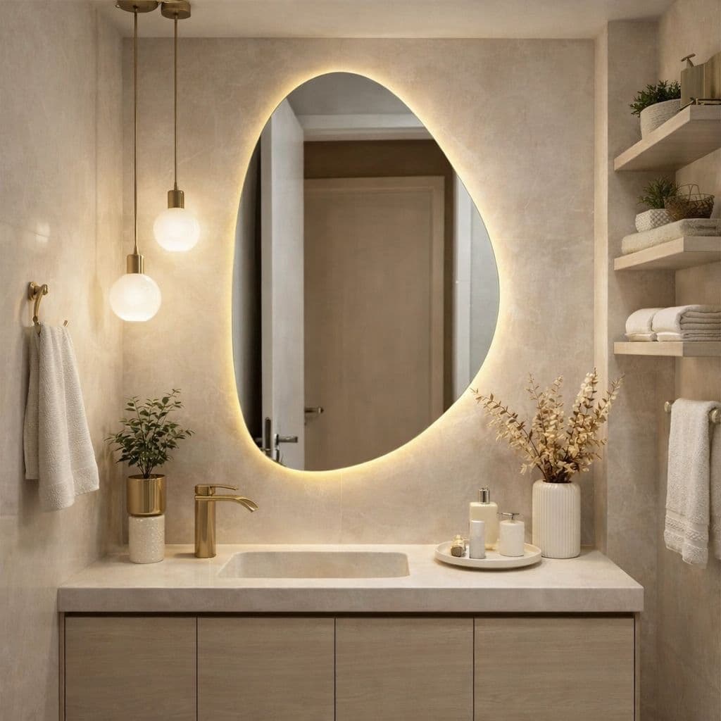 Espelho Orgânico 80x50 cm com Iluminação LED – Sala Quarto e Banheiro