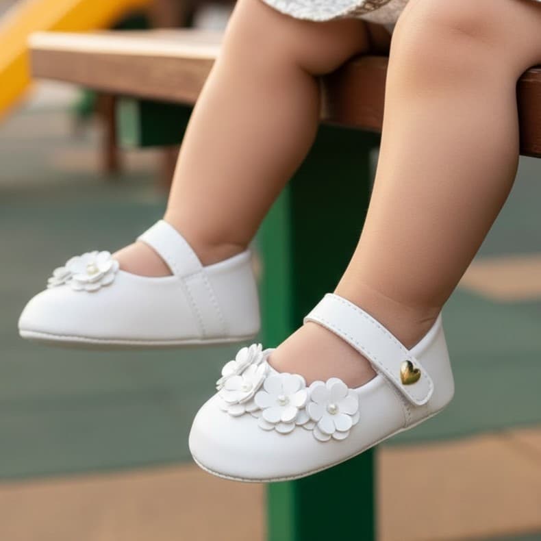 Sapatinho Bebe Menina Batizado Sapatilha Branca Florzinha Confortável 13 ao 18