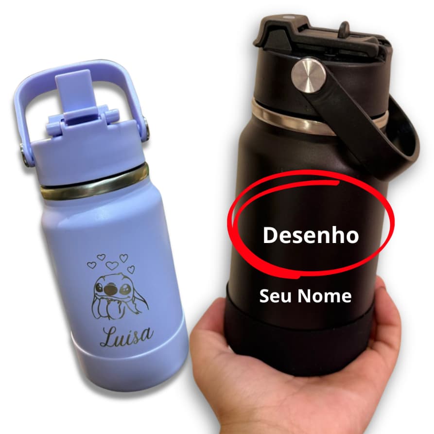Garrafa Termica 350ml Bico Duplo Desenho + Nome Personalizado  - Presente - Escola - Aulas