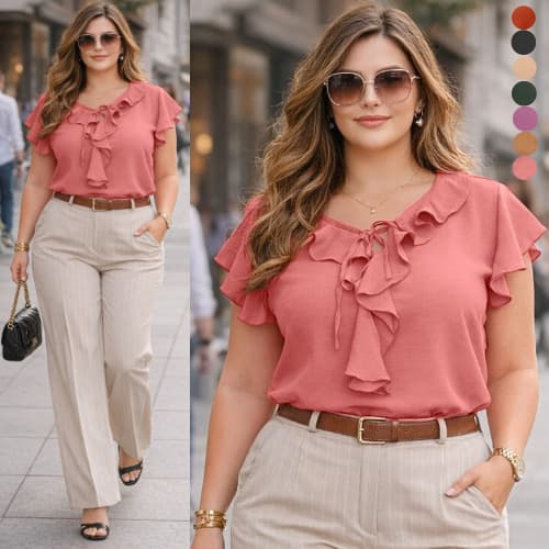 BLUSA FEMININA ELEGANTE ESTILOSA BASICA CONFORTÁVEL BLUSAS FEMININAS DISCRETA LINDA ELEGANTE MODERNA FRESQUINHA BABADO