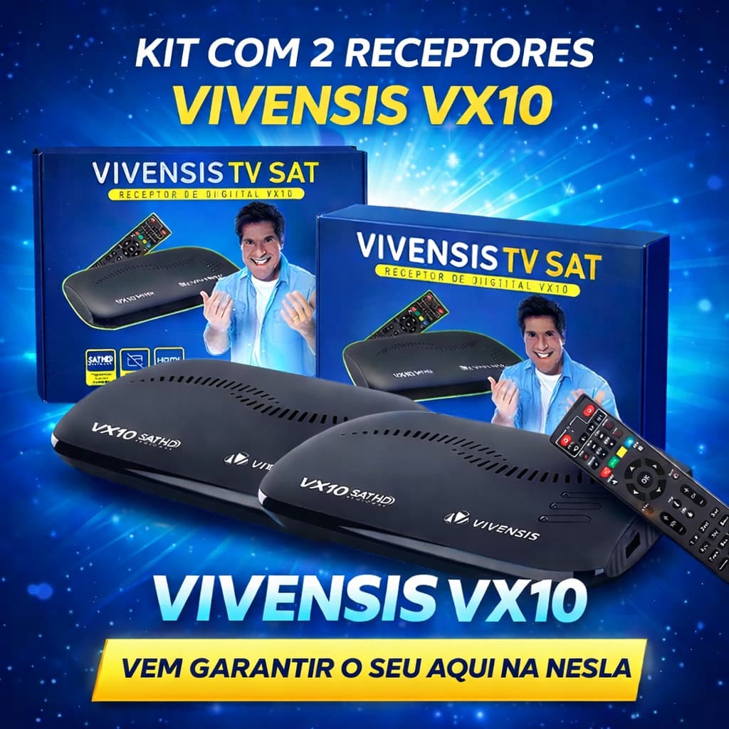 2 RECEPTOR DE TV VIVENSIS VX10 FULL HD SAT HD VIA SATÉLITE BIVOLT - KIT