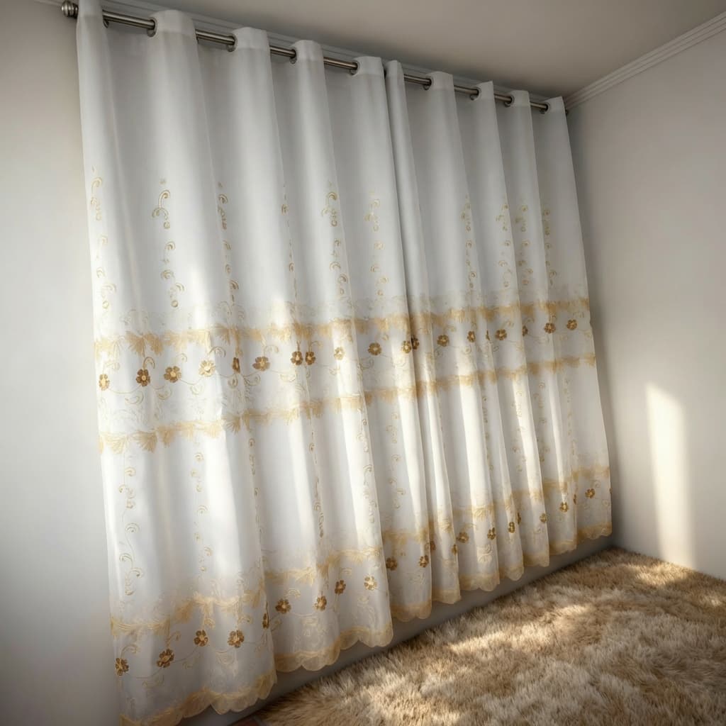 Cortina Bordada Com Forro em Voil para sala 3,00 de largura × 2,80 de altura