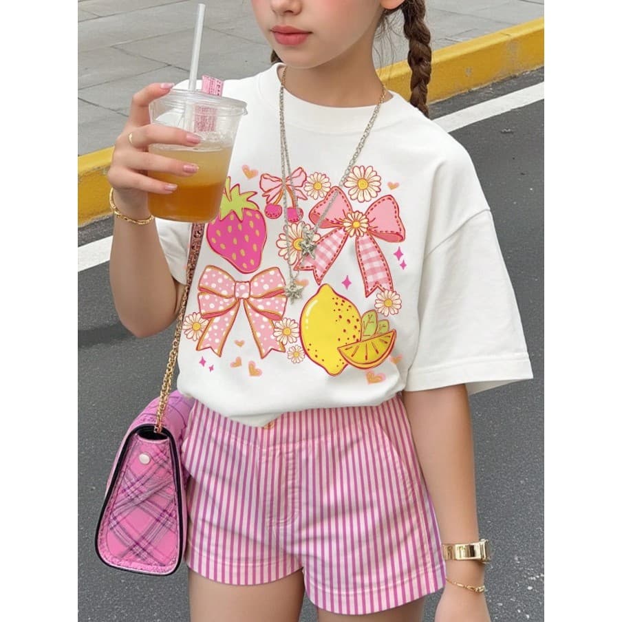 Camiseta Infantil Estampada Moda Blogueirinha Algodão Delicada Meninas Blusinha Promoção Kids Laço