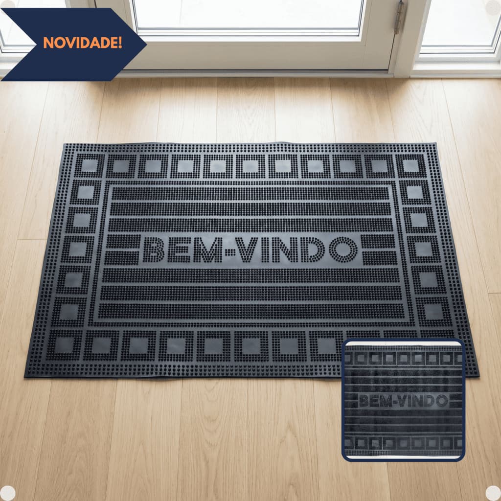 Capacho Borracha 60x40cm Antiderrapante Bem-Vindo Cubos Hexágono Quadrados