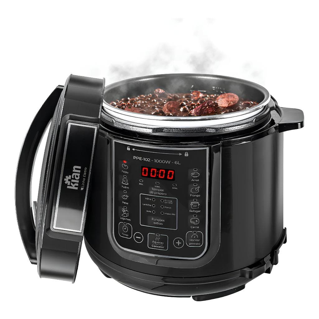 Panela De Pressão Elétrica 5 Litros Aço Inox Preto Multifuncional Kian Ppe 101 127V 900W