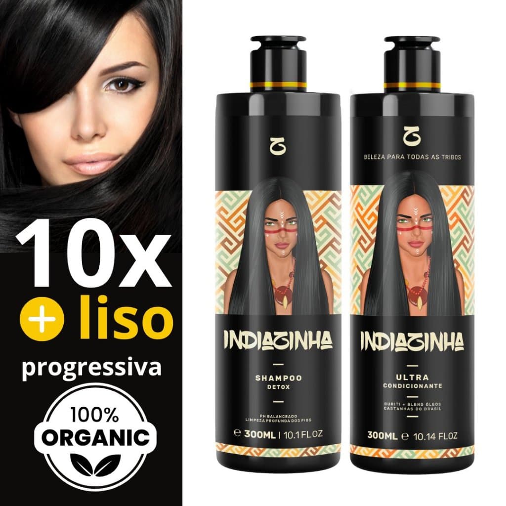 Escova Progressiva Orgânica Sem Formol Indiazinha Profissional Sem Cheiro Não Arde - Efeito Liso Natural Extremo 2x300ml