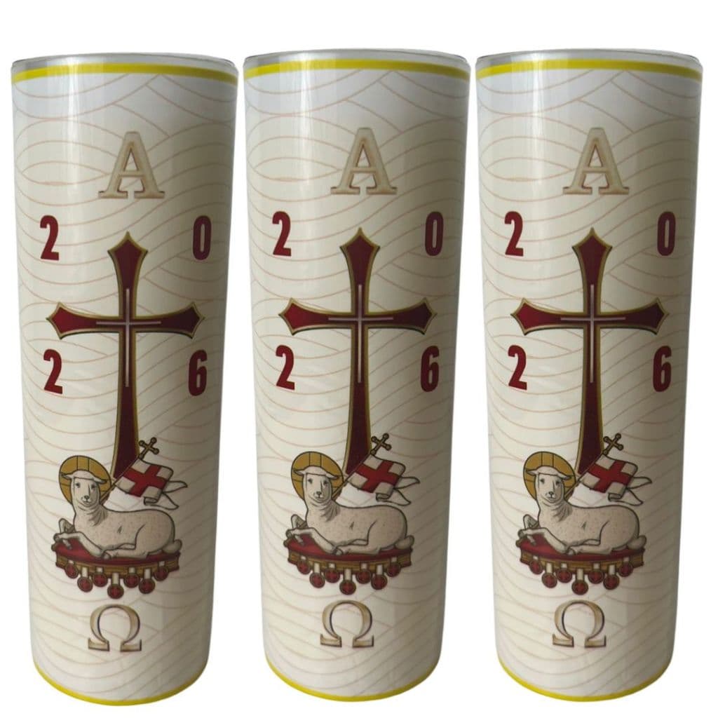 Velas Votiva 7 Dias Círio Pascal 2026 Vela para Páscoa Capa em PVC resistente calor 100% Parafina