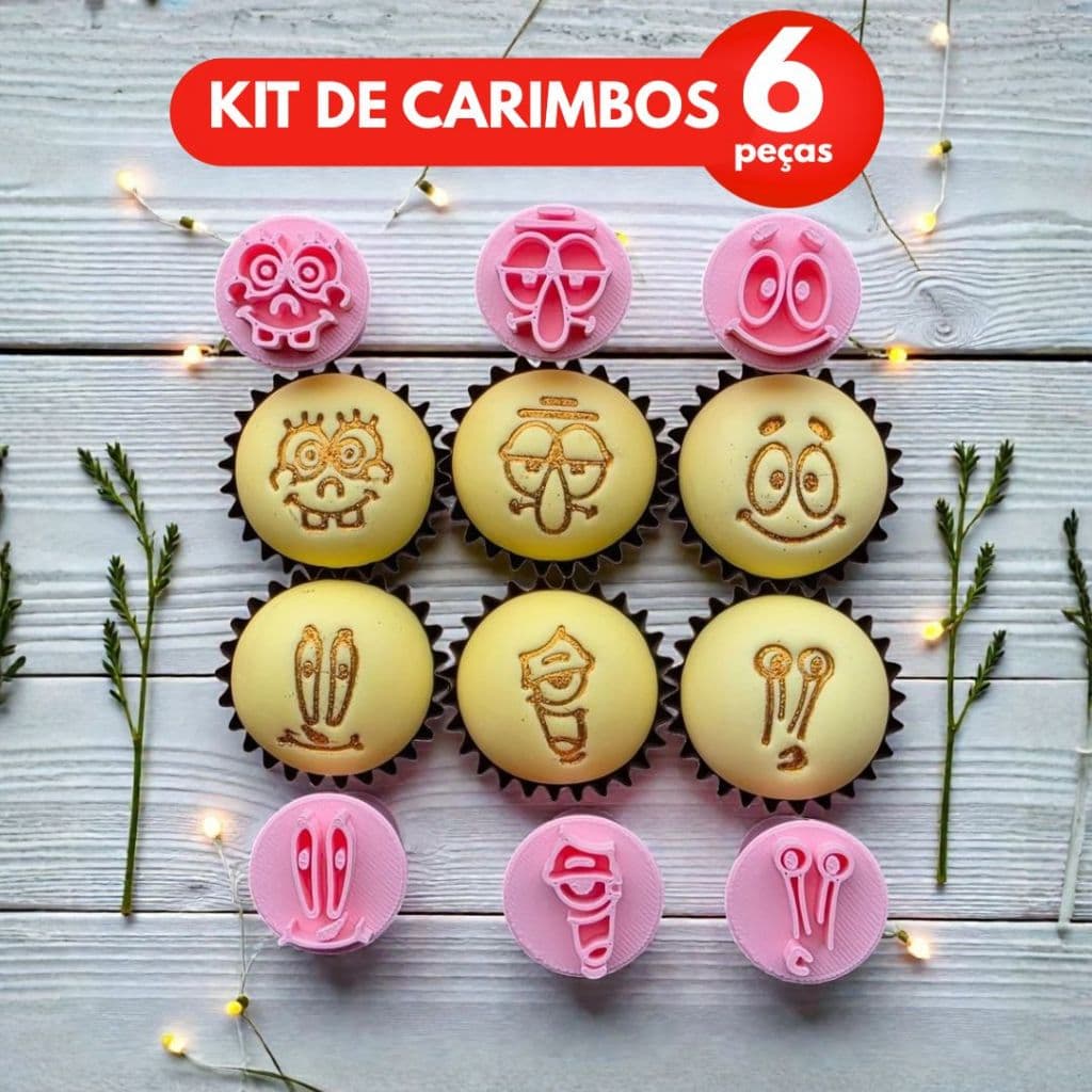 Kit Carimbos Para Doces Bob Esponja Brigadeiros, Massas e Biscoitos - 6 Peças