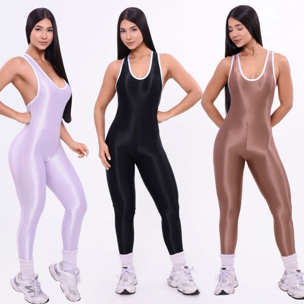 Kit 3 Macacões Fitness Poliamida Brilhoso Academia Crossfit Sustentavel