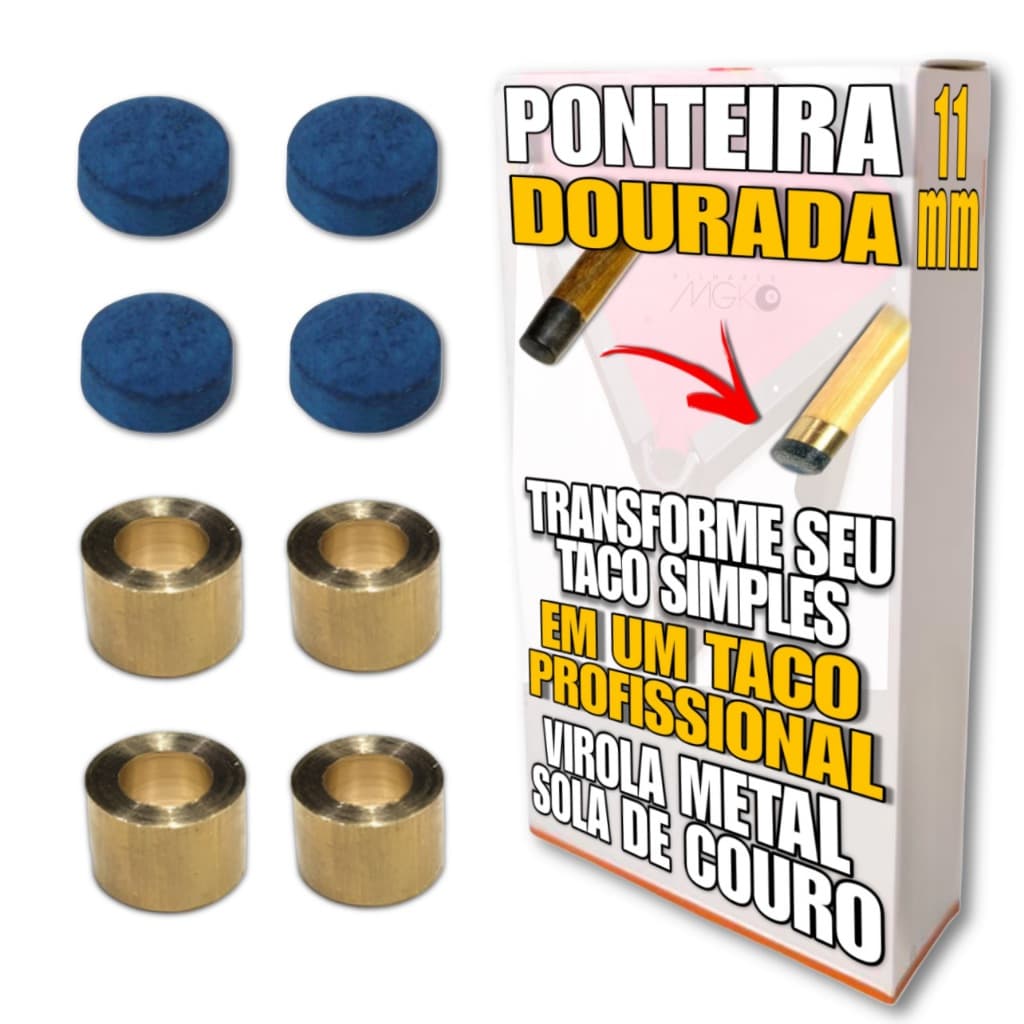 4 Virolas De Metal Com Sola Para Taco De Sinuca Bilhar Snooker Virola Ponta Ponteira 11mm Bilhares Mgk