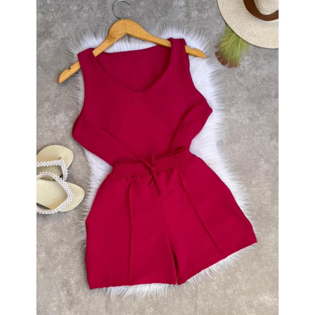 Conjuntos Feminino Duna Liso Blusa Decote V Shorts Soltinho Moda Verão Casual