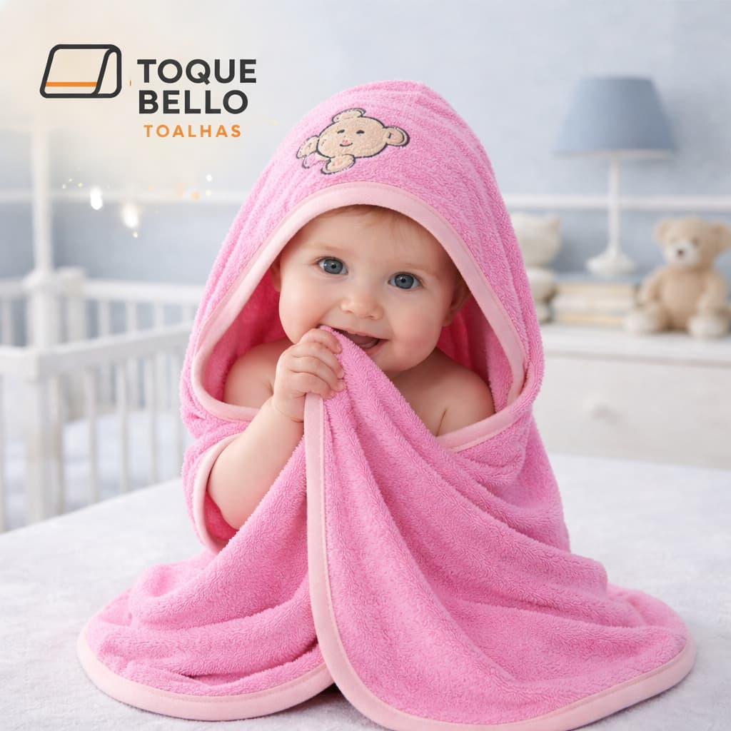 Toalha de Banho Bebê Felpuda com Capuz Infantil Macia e Absorvente 60cm x 60cm