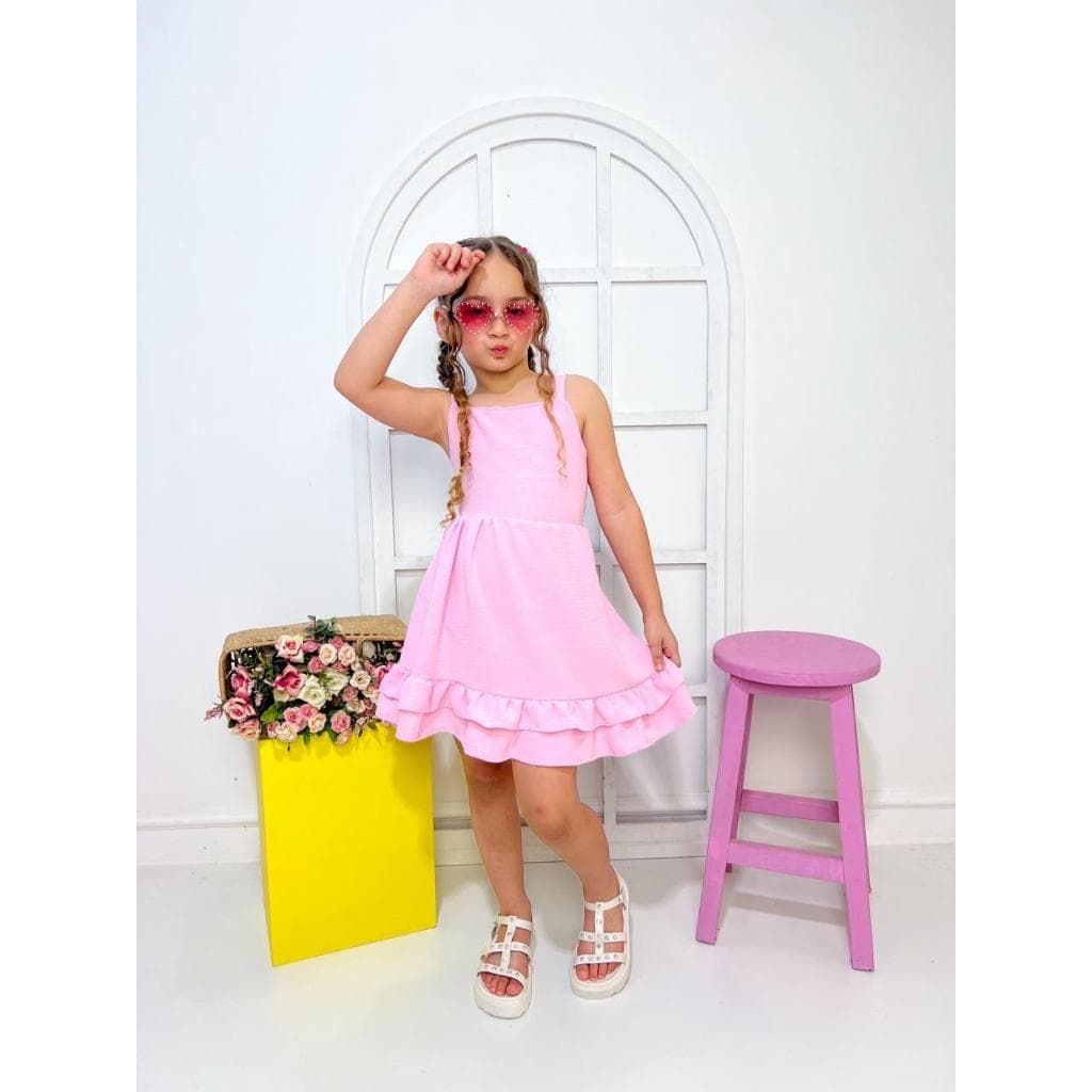 Vestido Duna Infantil Laço Ajustável Liso Alça Soltinho Verão Delicado Confortável