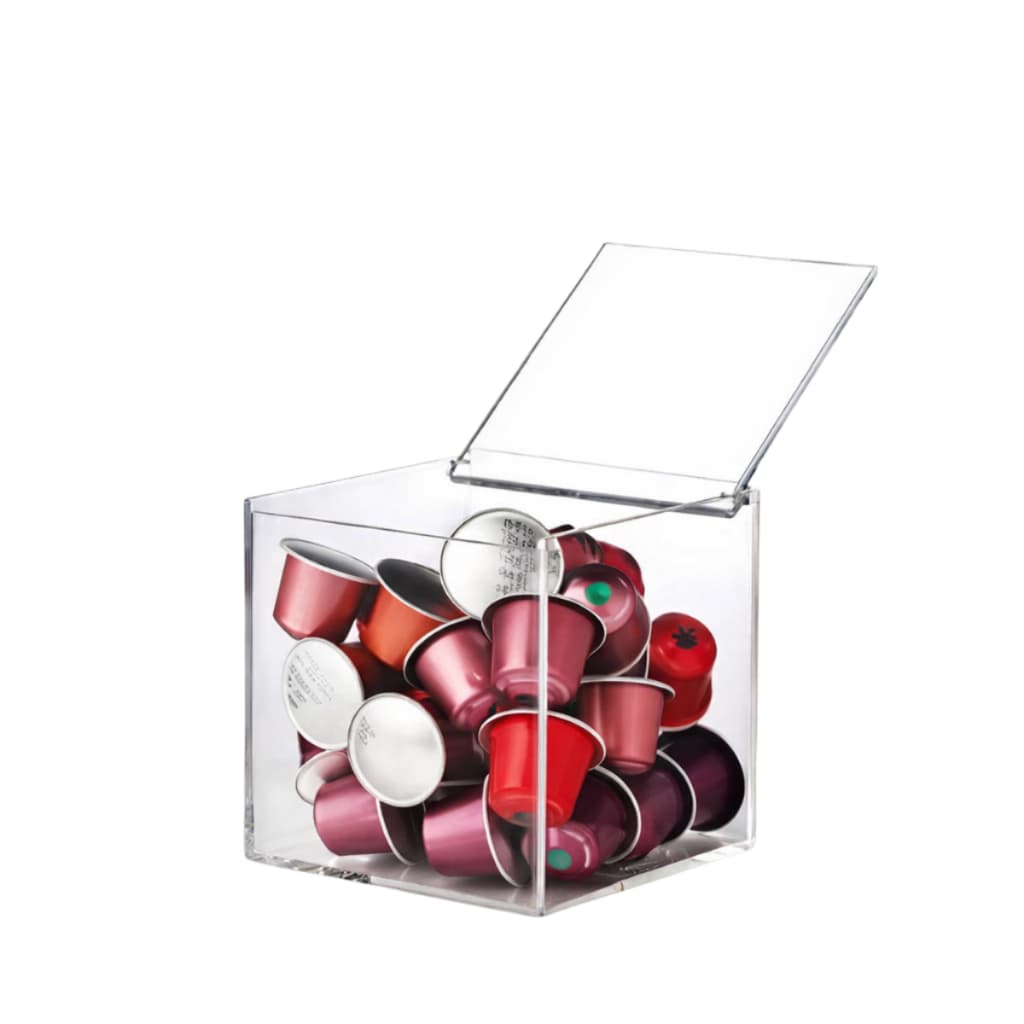 Porta Cápsulas Acrílico Transparente Com tampa para Cantinho do Cafe Nespresso Dolce Gusto