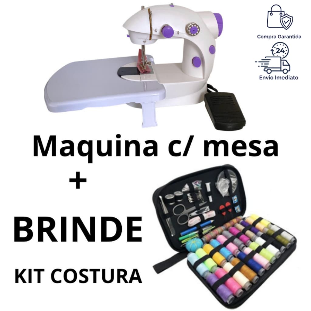 Mini Maquina Costura Com MESA Portátil Elétrica Bivolt + BRINDE