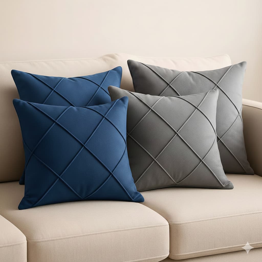 4 Capas de Almofada Suede Drapeada 45x45 Decoração Sofá Cama Sala