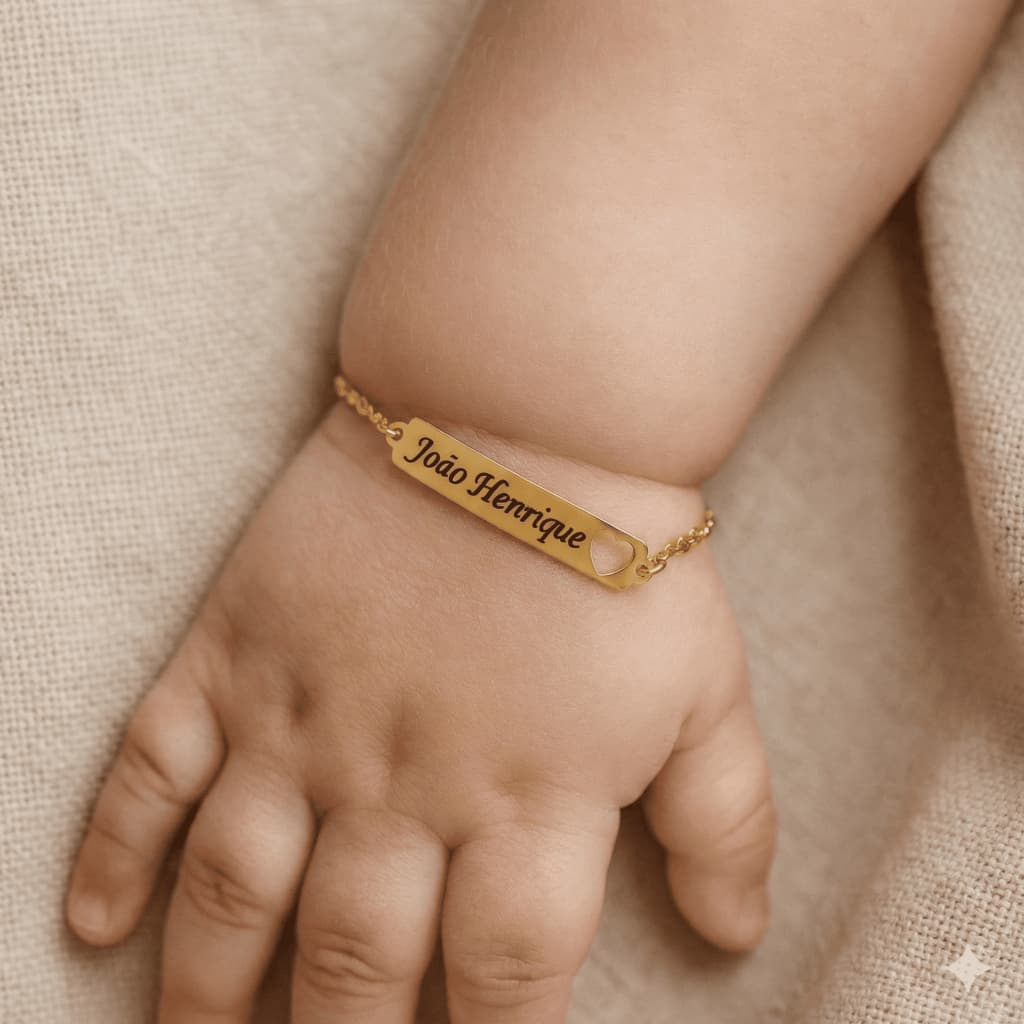 Pulseira Infantil com Nome Gravado a Laser | Folheado a Ouro 18k | Gravação Grátis | Antialérgico