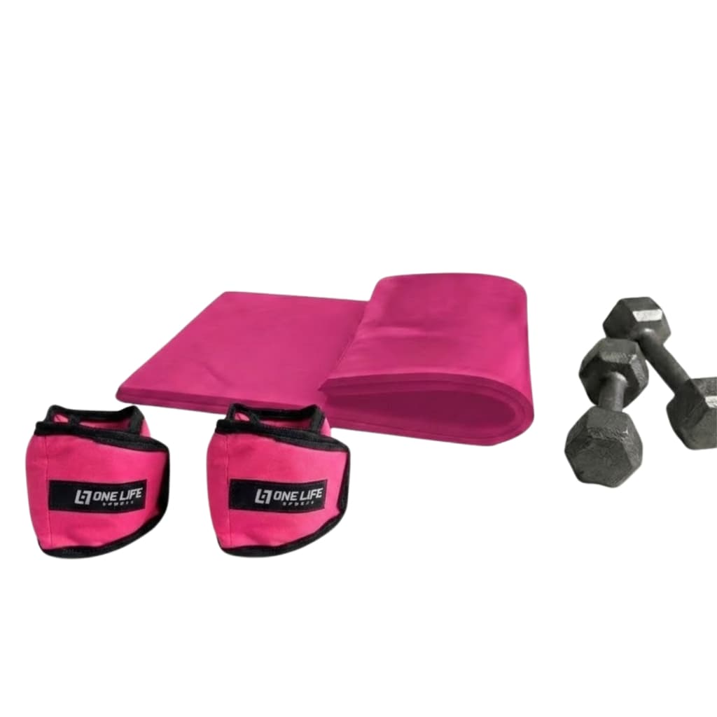 Kit Treino – One Life Sports® – Colchonete + Halter 1kg + Caneleira 1kg | Uso Residencial