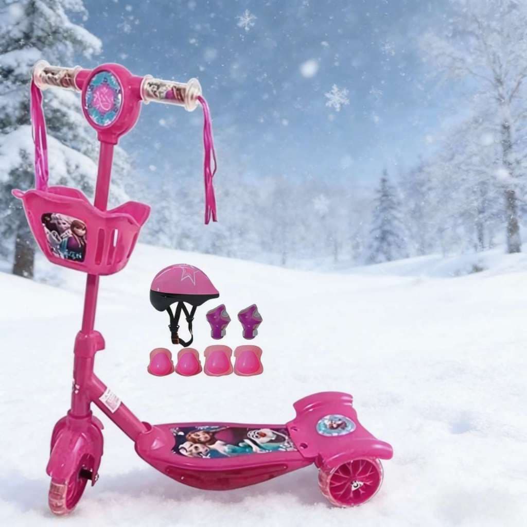 Patinete Infantil Metal Frozen meninA Surprise 3 Rodas C/ Led - Freio Ajustável Até 50kg Menina