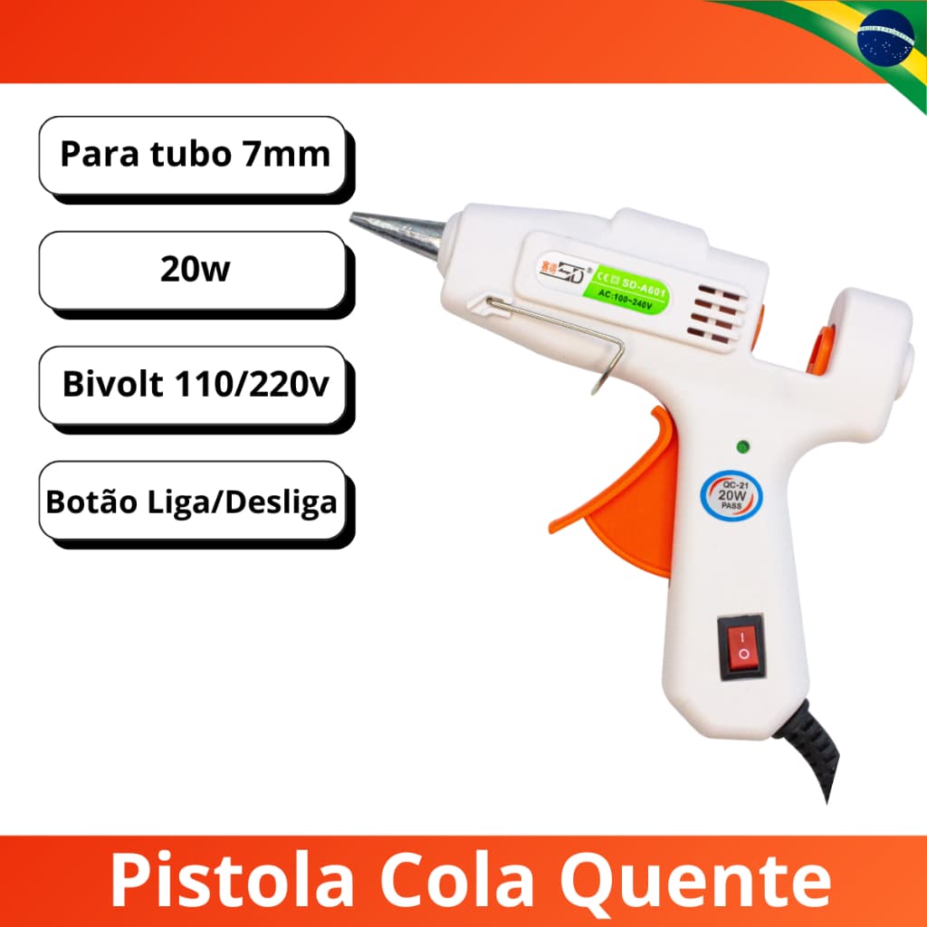 Aplicador de Cola Quente 20w Bivolt 110/220v Profissional 7mm Bastão Fino Escolar Artesanato