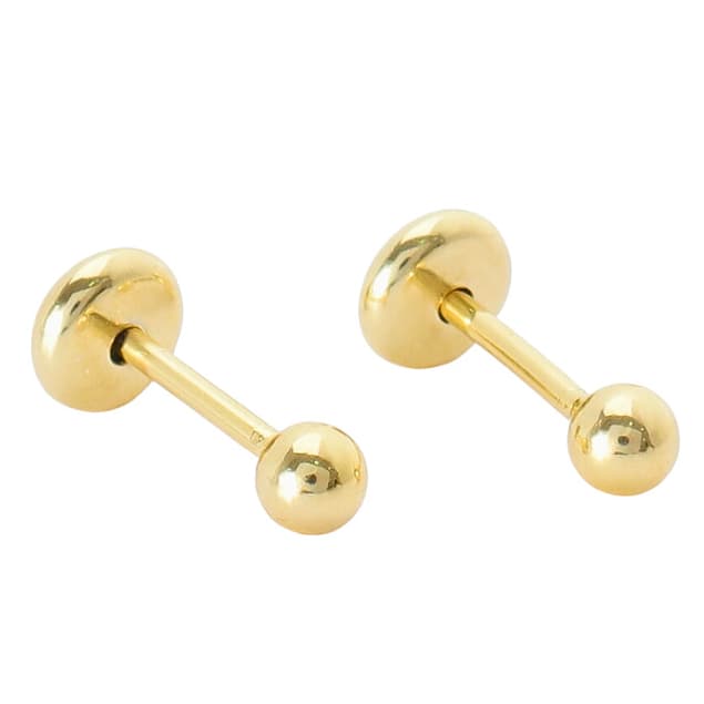 Brinco Infantil Bolinha 2,5mm Folheado a Ouro 18k Hipoalergênico Tarraxa Baby Conforto + Presente Caixinha Acrílica