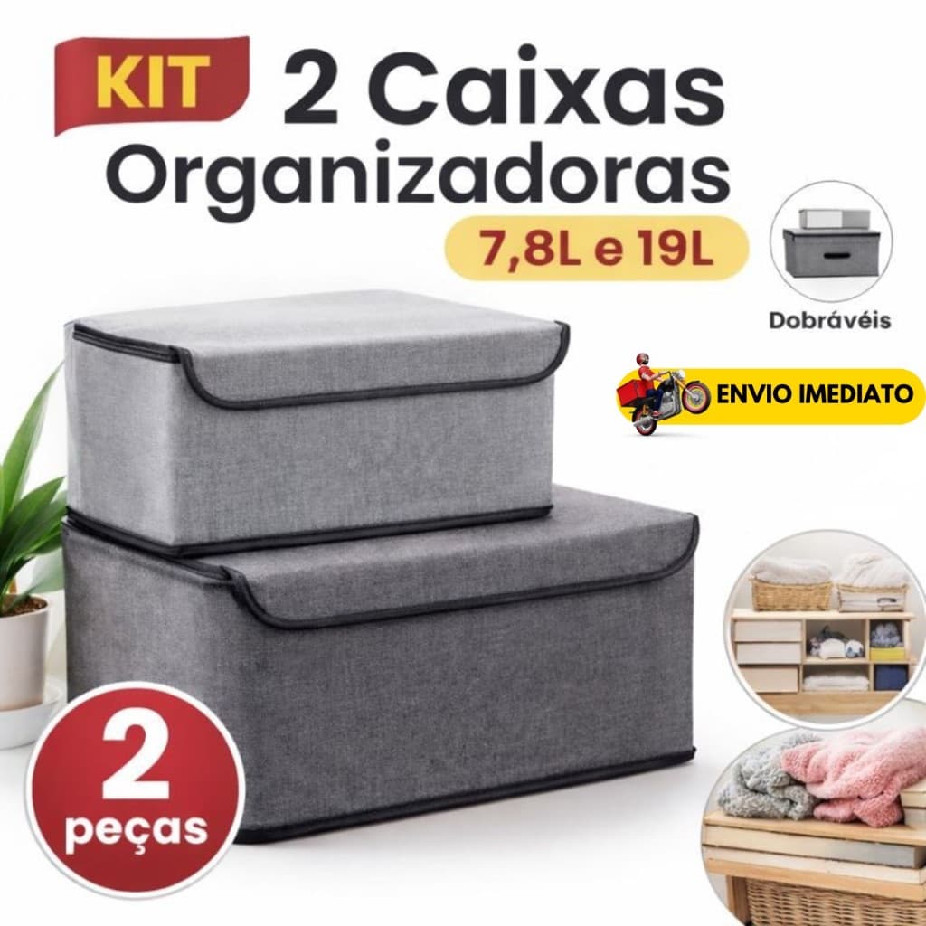 Kit 2 Caixa Organizadora DobráveL Tecido Multiuso Guarda-Roupa Closet Sacos Organizadores