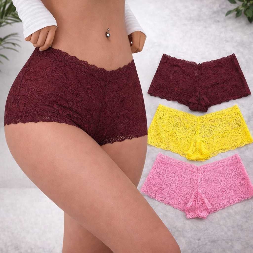 kit com 10 Calcinha de Renda Caleçon Sensual Shortinho calesson fio dental com forro