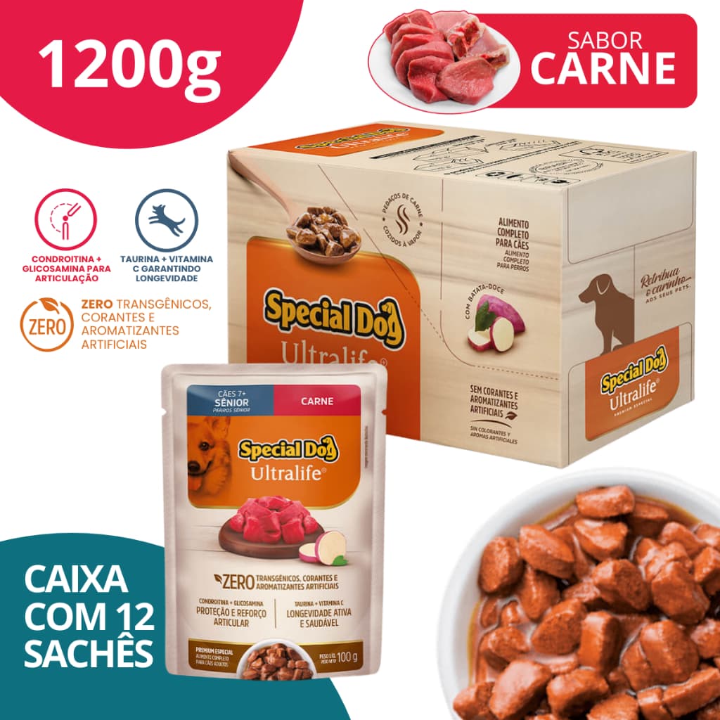 Caixa Sachê Sênior Sabor Carne 100g - Special Dog Ultralife