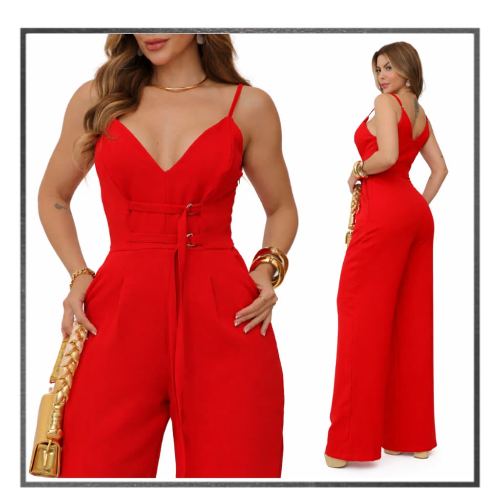 Macacão Feminino Pantalona Cintura Alta com Cinto – Elegante e Sofisticado