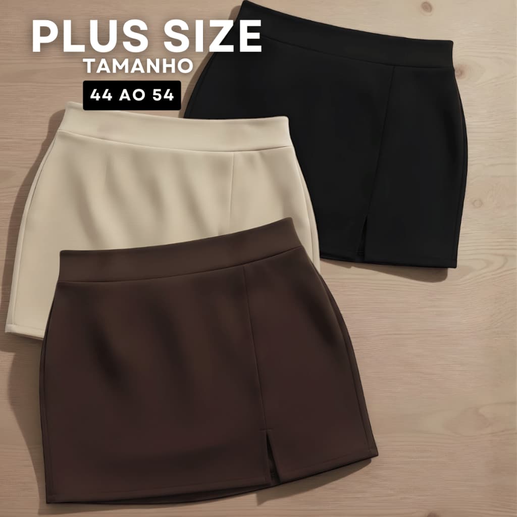 Short Saia Feminino Plus Size Crepe Cintura Alta Curto Tendência Verão