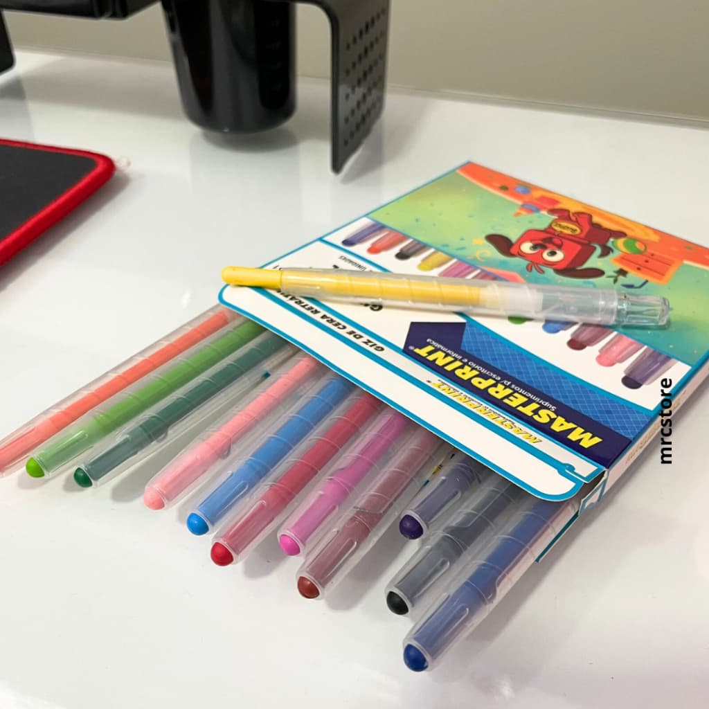 Giz de Cera Retrátil 12 cores Escolar