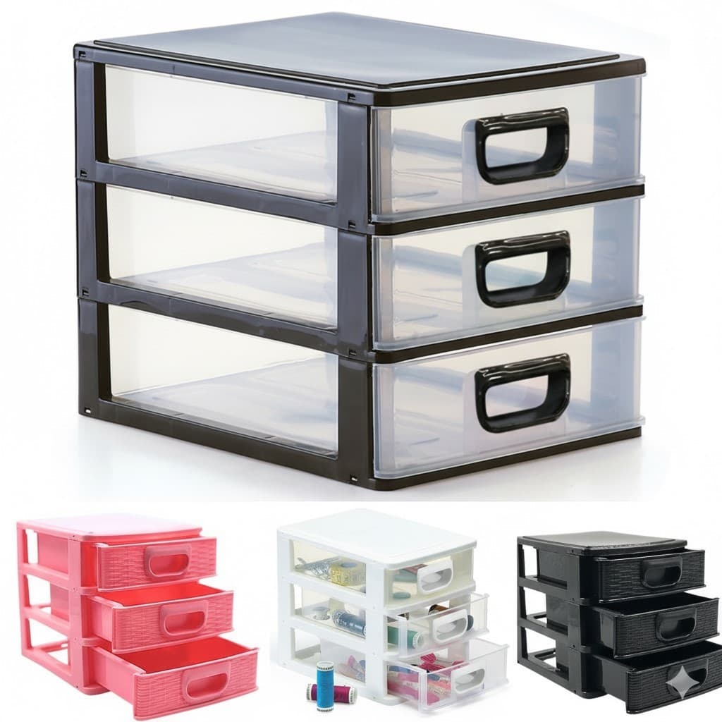 Gaveteiro Organizador De Mesa - Acessórios Brincos Maquiagem Remédio Medicamento Linhas Costura-3 Gavetas Várias Cores