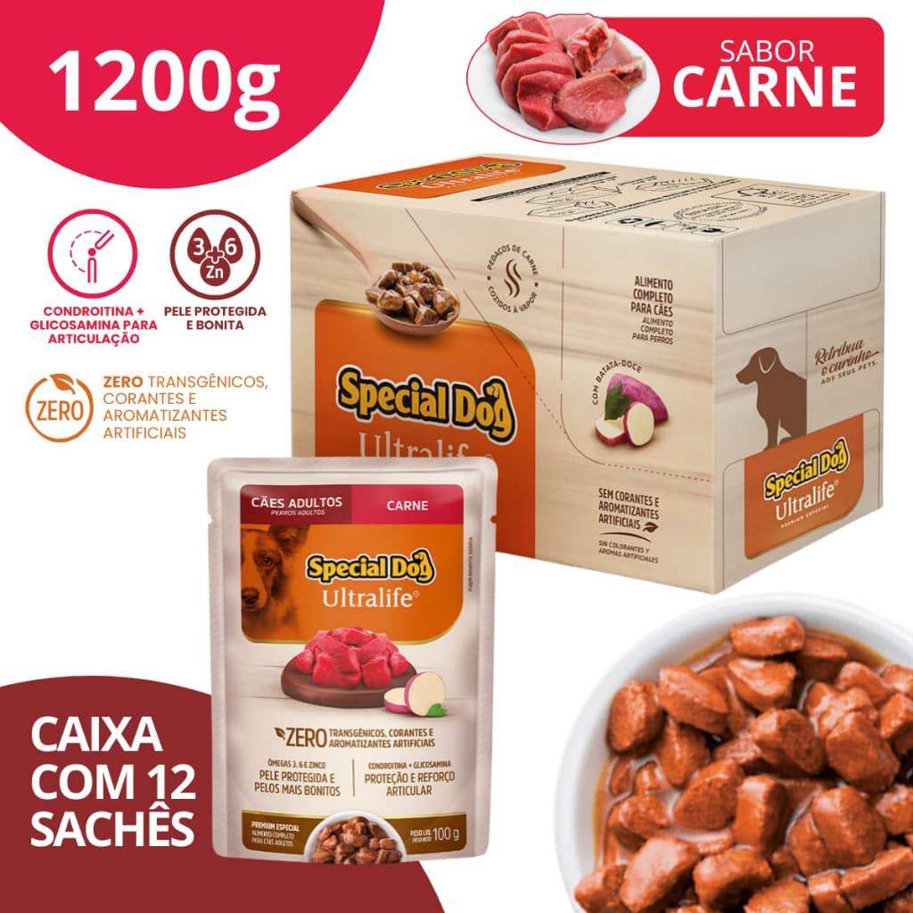 Caixa Sachê Adultos Sabor Carne 100g - Special Dog Ultralife