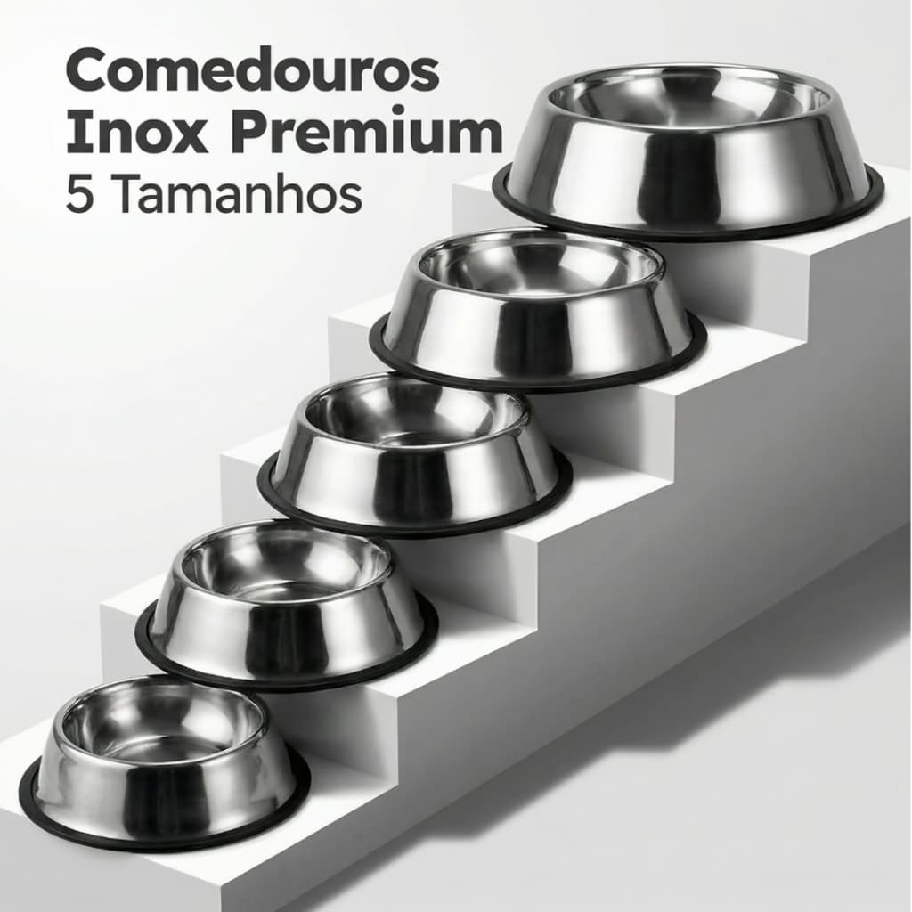 Comedouro ou Bebedouro Inox Para Pet Cachorro Gato e Outros com Base Antiderrapante– 150ml a 1400ml