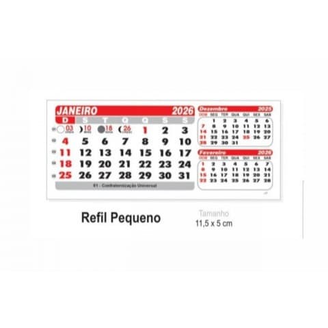 Refil de Calendário de Mesa pequeno ANO 2026 - 50 unidades