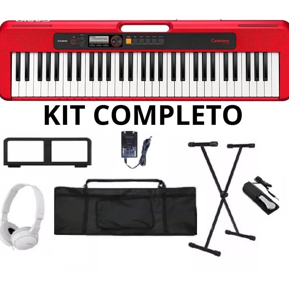 Kit Teclado Musical Casio Cts 200 Vermelho  + PEDAL + CAPA + FONE+ SUPORTE  X