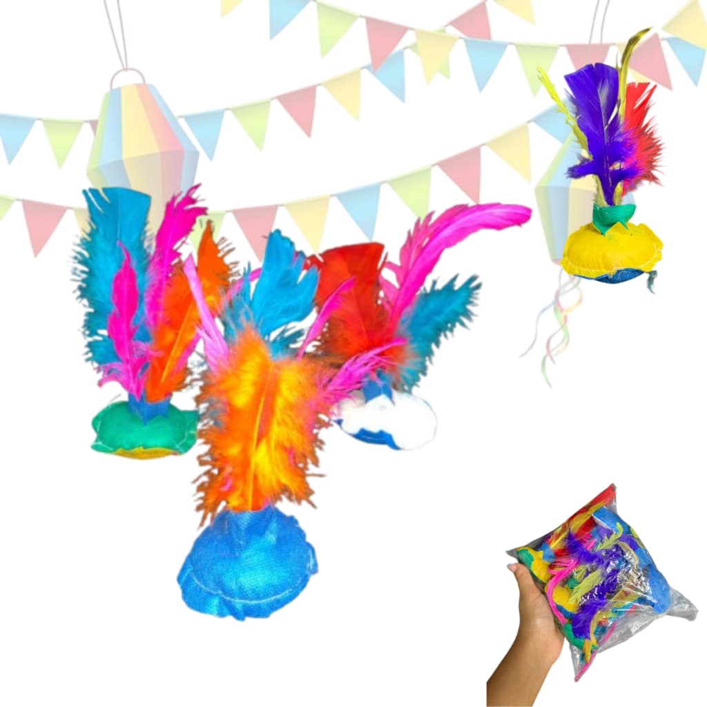 Kit 6, 12 ou 18 de Petecas Infantil Pequenas com Penas Coloridas  Lembrança de Festa